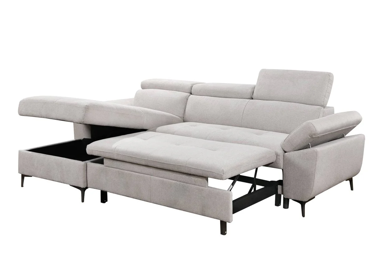 Canapé d'angle convertible en tissu beige MONICA - Angle gauche - Image 6