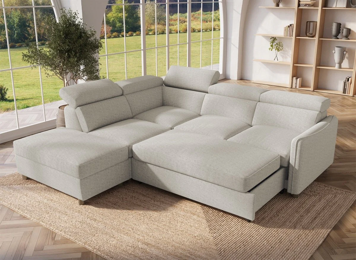 Canapé d'angle convertible en tissu beige NAIROBI - Angle gauche - Image 3