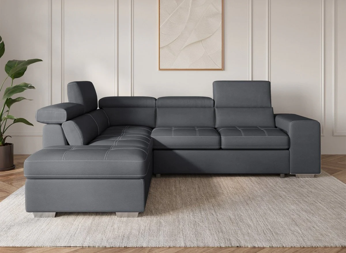Canapé d'angle convertible en tissu gris DAVON - angle gauche - Image 4