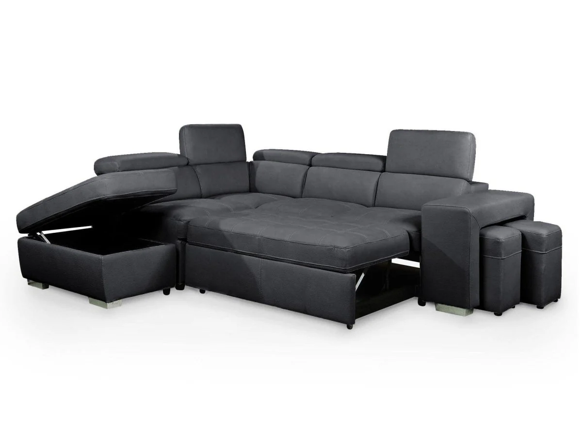 Canapé d'angle convertible en tissu gris DAVON - angle gauche - Image 6