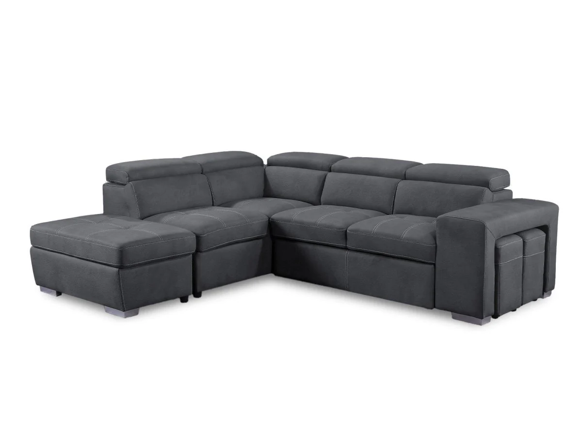 Canapé d'angle convertible en tissu gris DAVON - angle gauche - Image 7