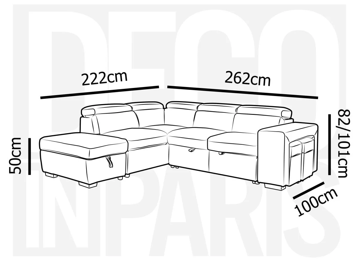 Canapé d'angle convertible en tissu gris DAVON - angle gauche - Image 8
