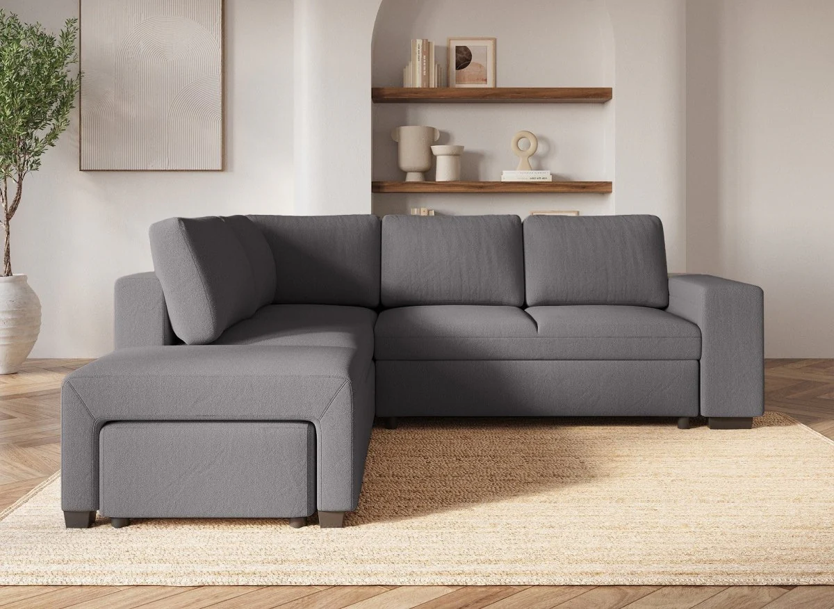Canapé d'angle convertible en tissu gris foncé ALBAN - Angle gauche - Image 4
