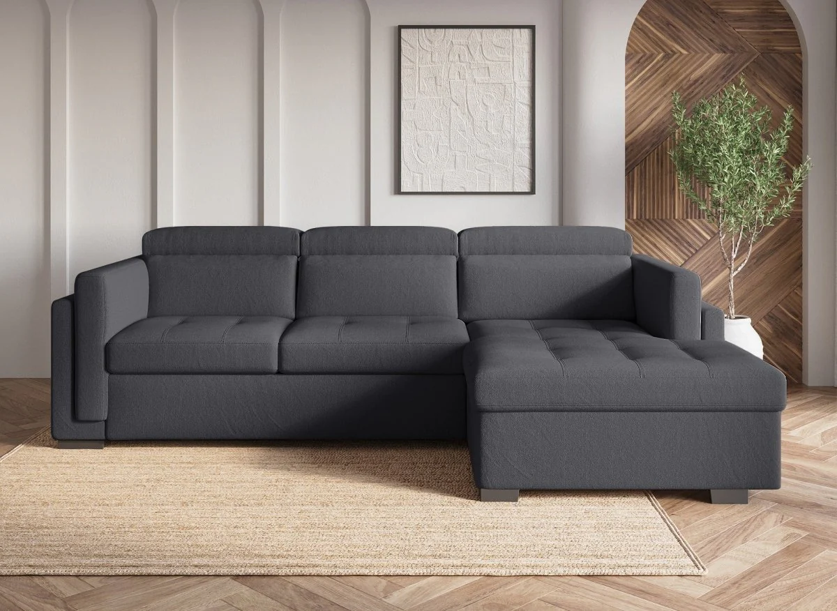 Canapé d'angle convertible en tissu gris foncé CHANDLER - Angle droit - Image 4