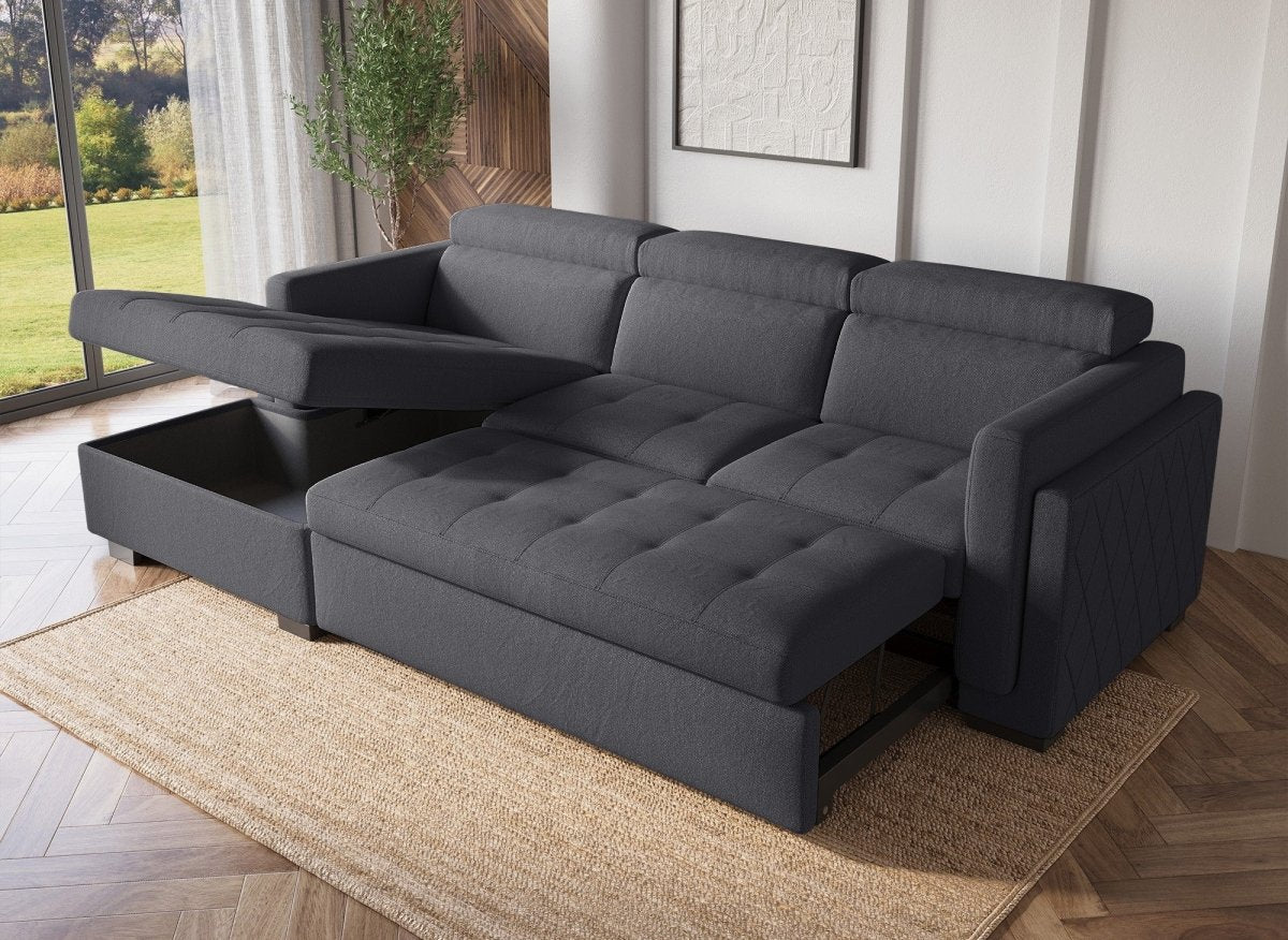 Canapé d'angle convertible en tissu gris foncé CHANDLER - Angle gauche - Image 2