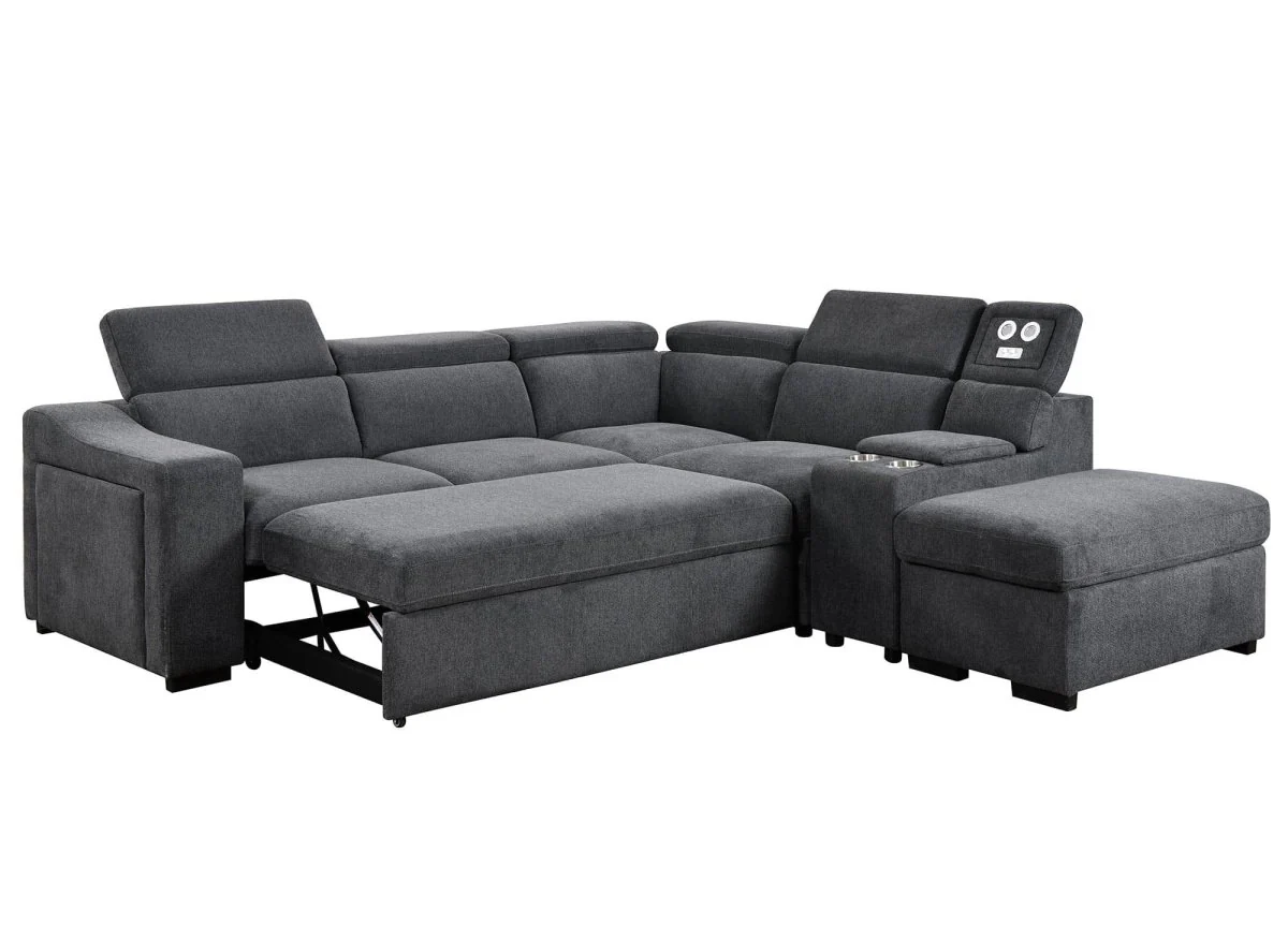 Canapé d'angle convertible en tissu gris foncé DEREK XL - Angle droit - Image 6