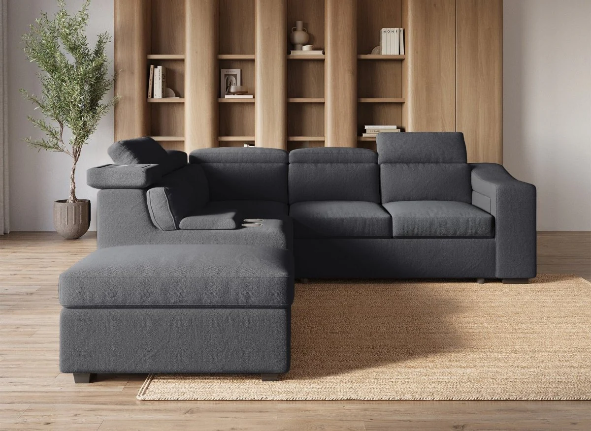 Canapé d'angle convertible en tissu gris foncé DEREK XL - Angle gauche - Image 4