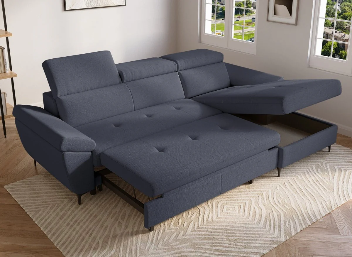 Canapé d'angle convertible en tissu gris foncé MONICA - Angle droit - Image 2