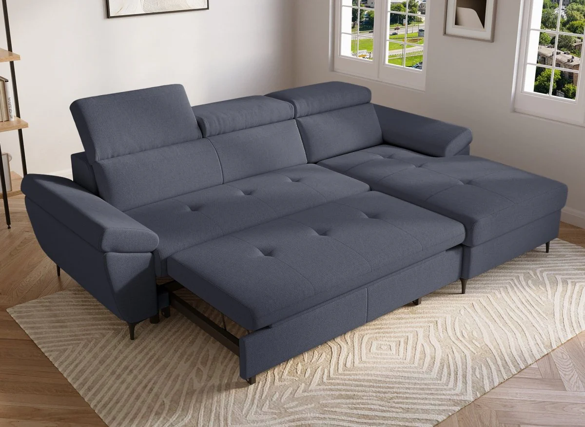 Canapé d'angle convertible en tissu gris foncé MONICA - Angle droit - Image 3