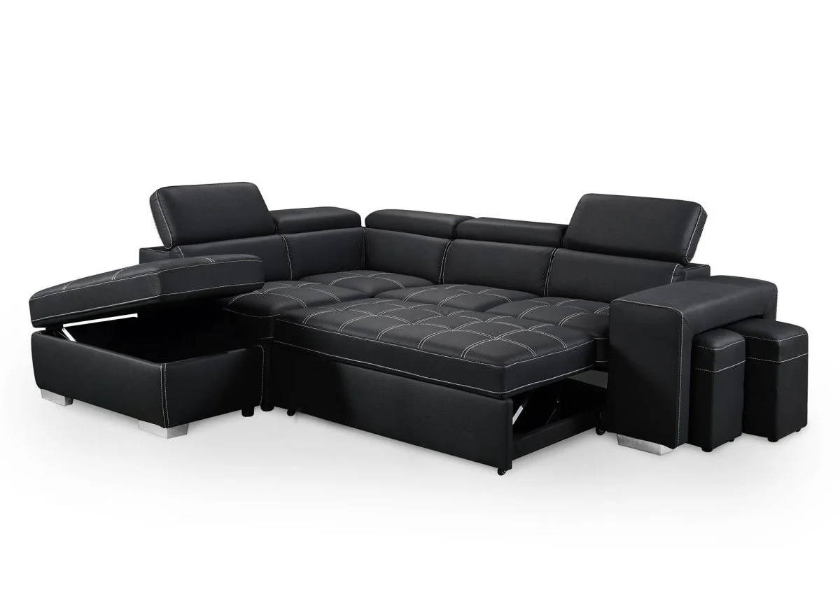 Canapé d'angle convertible en tissu noir DAVON - angle gauche - Image 6