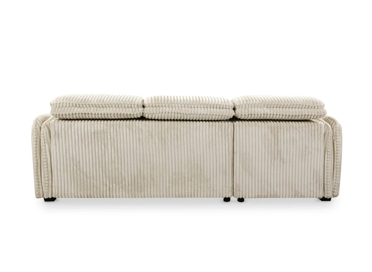 Canapé d'angle convertible en velours côtelé épais beige ISABELLA - Angle gauche - Image 9