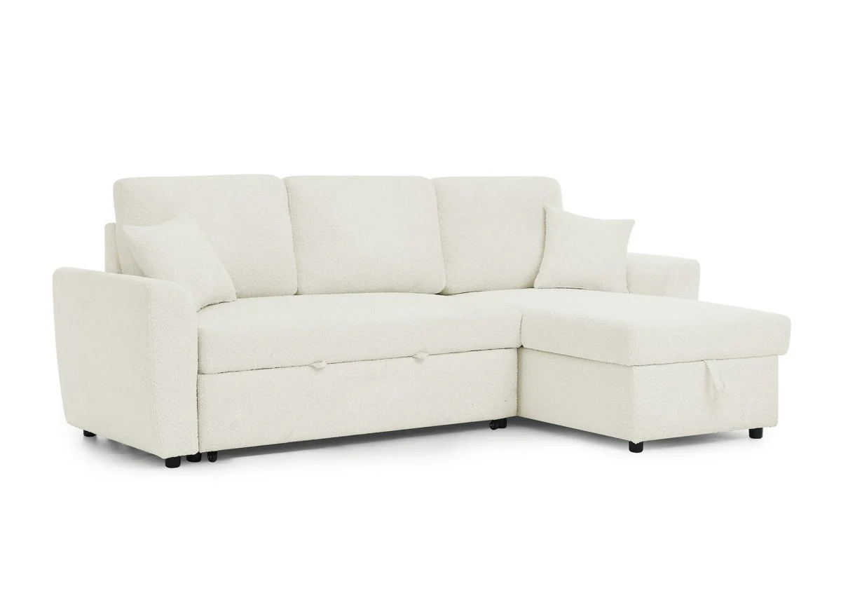 Canapé d'angle convertible et réversible avec coffre en tissu bouclette beige ADRYEN - Image 5