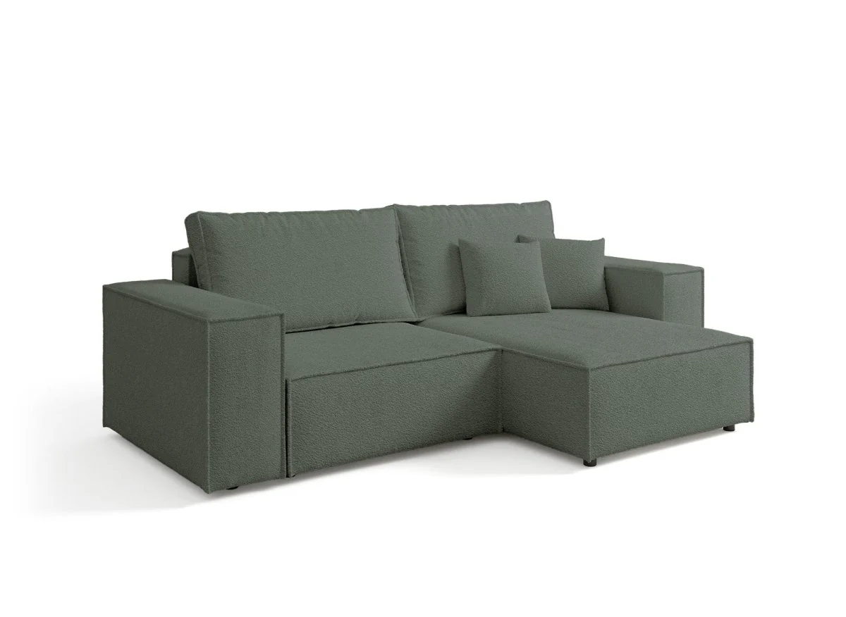 Canapé d'angle convertible et réversible avec coffre en tissu bouclette vert kaki JADE MINI - Image 4