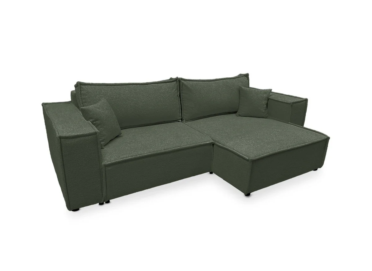 Canapé d'angle convertible et réversible avec coffre en tissu bouclette vert kaki JADE MINI - Image 8