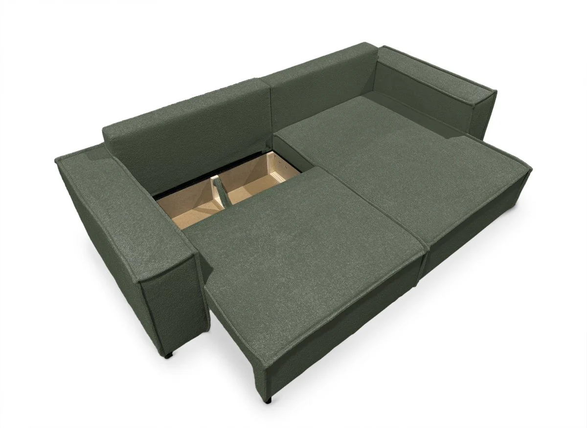 Canapé d'angle convertible et réversible avec coffre en tissu bouclette vert kaki JADE MINI - Image 9