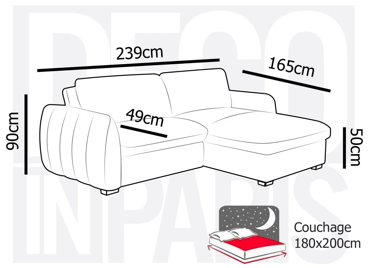Canapé d'angle convertible et réversible avec coffre en velours chiné beige LIORA - Image 10