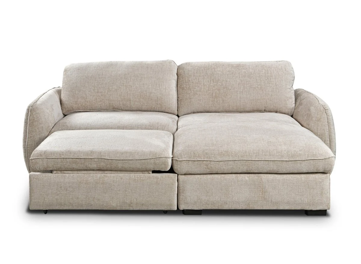 Canapé d'angle convertible et réversible avec coffre en velours chiné beige LIORA - Image 7