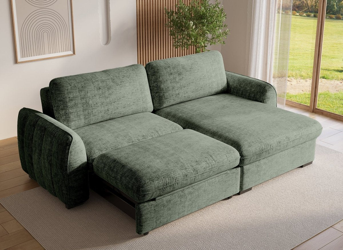 Canapé d'angle convertible et réversible avec coffre en velours chiné vert kaki LIORA - Image 3