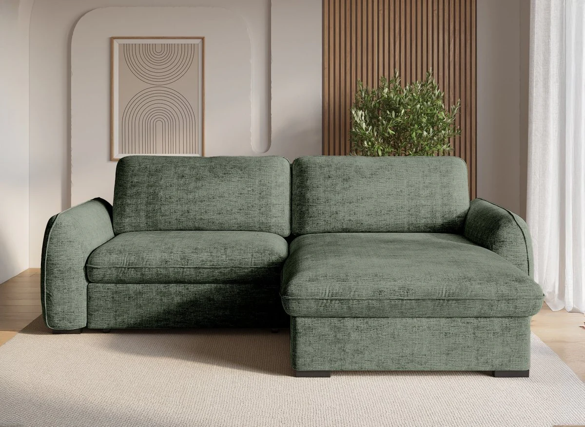 Canapé d'angle convertible et réversible avec coffre en velours chiné vert kaki LIORA - Image 4