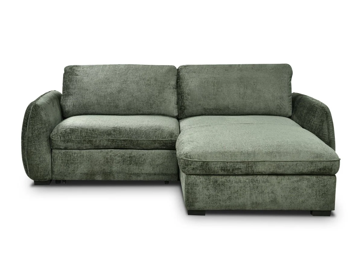 Canapé d'angle convertible et réversible avec coffre en velours chiné vert kaki LIORA - Image 5