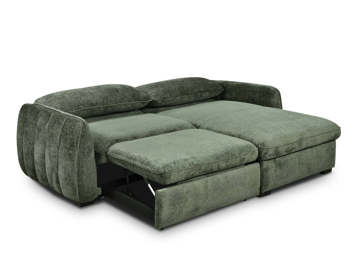 Canapé d'angle convertible et réversible avec coffre en velours chiné vert kaki LIORA - Image 6