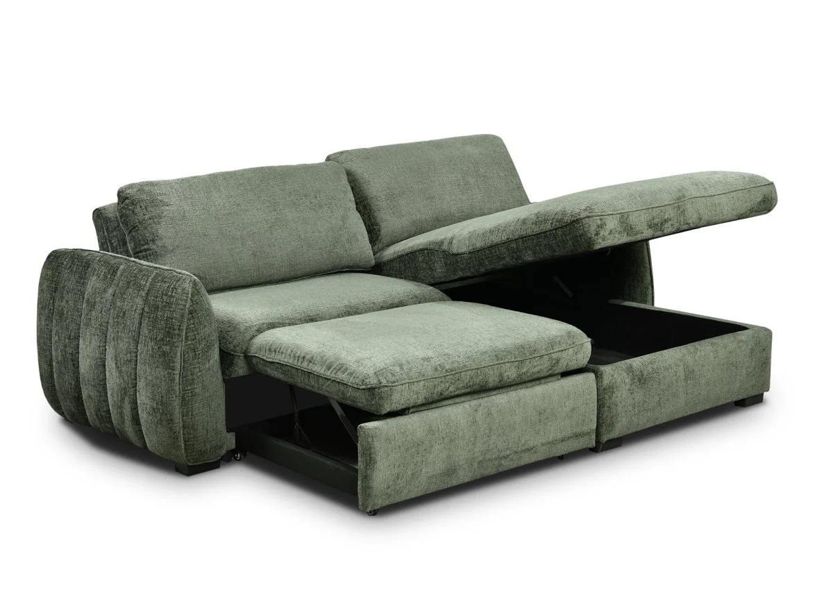 Canapé d'angle convertible et réversible avec coffre en velours chiné vert kaki LIORA - Image 7
