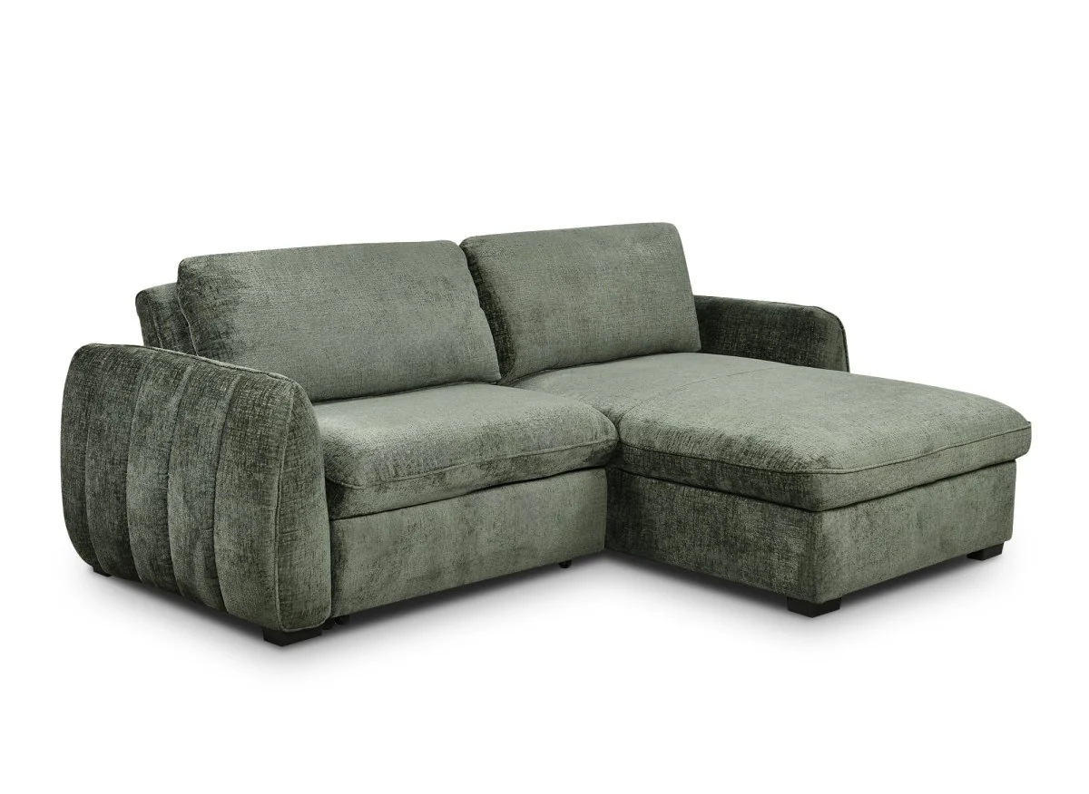 Canapé d'angle convertible et réversible avec coffre en velours chiné vert kaki LIORA - Image 9