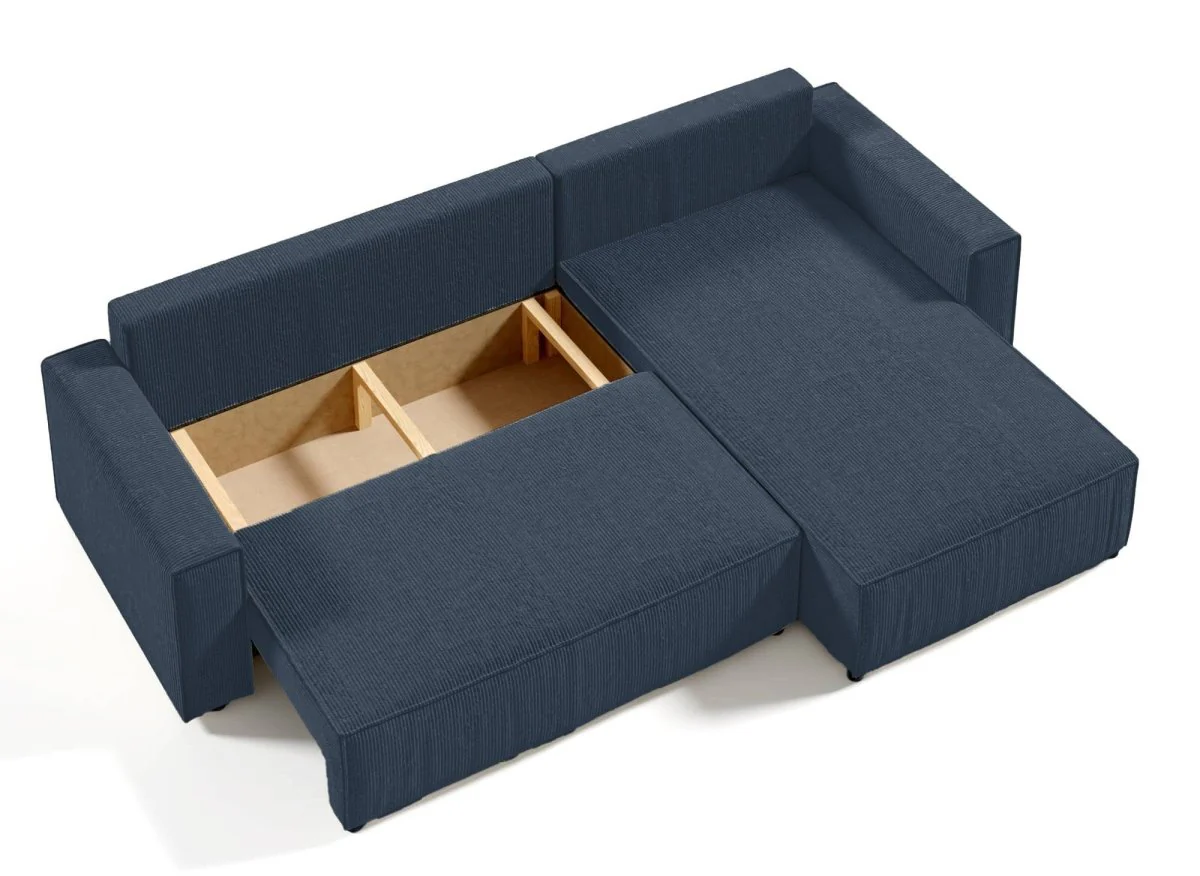 Canapé d'angle convertible et réversible avec coffre en velours cotelé bleu foncé - JADE - Image 6