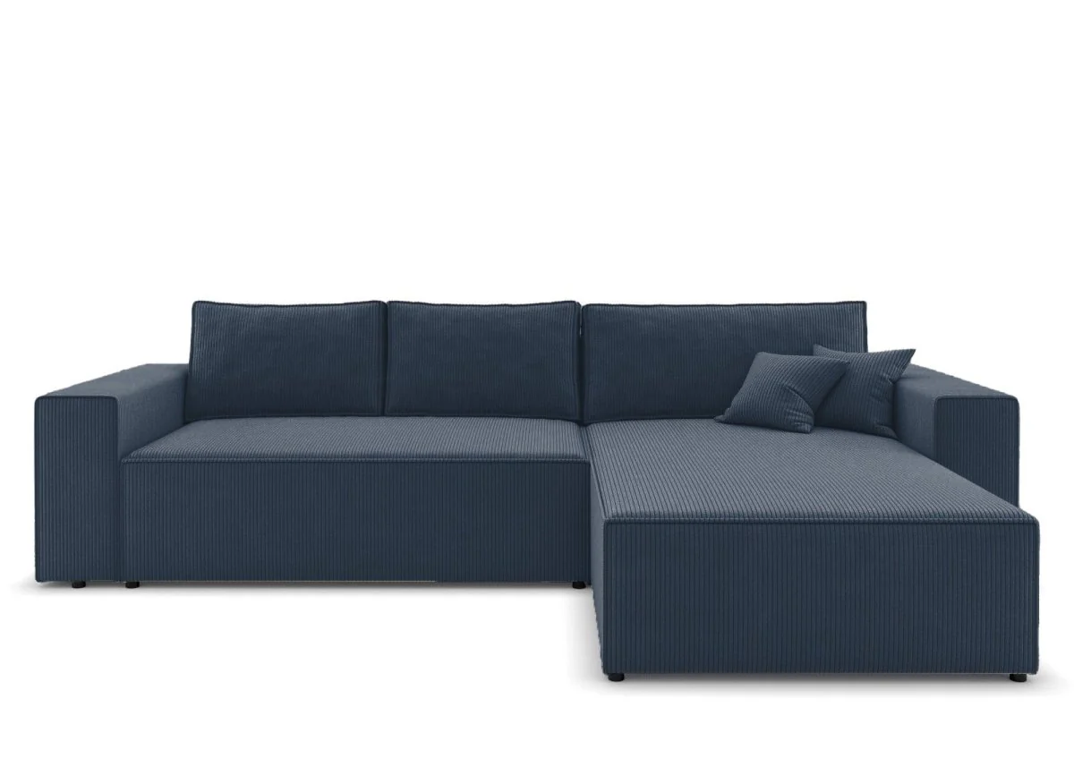 Canapé d'angle convertible et réversible avec coffre en velours cotelé bleu foncé - JADE - Image 7