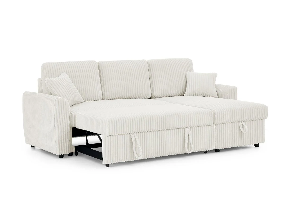 Canapé d'angle convertible et réversible avec coffre en velours côtelé épais beige ADRYEN - Image 10