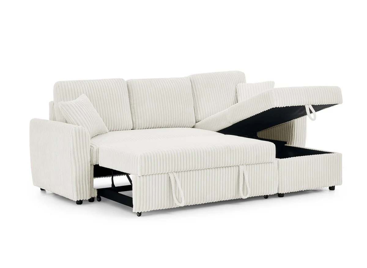 Canapé d'angle convertible et réversible avec coffre en velours côtelé épais beige ADRYEN - Image 11