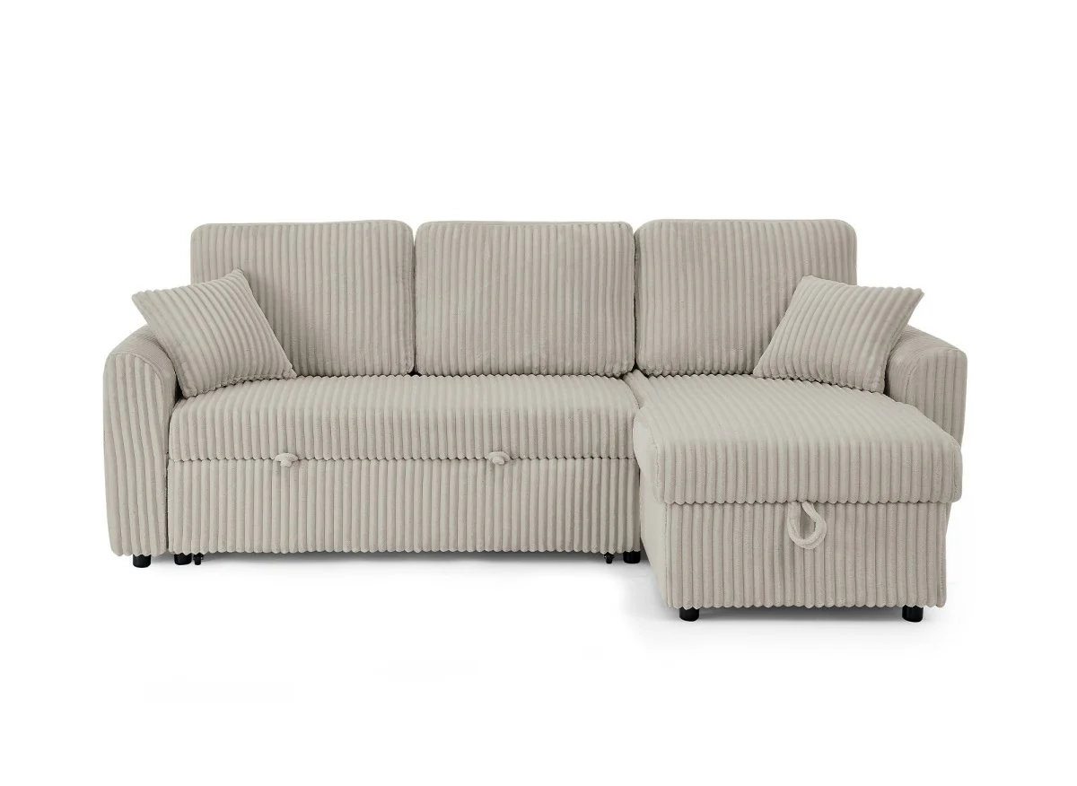 Canapé d'angle convertible et réversible avec coffre en velours côtelé épais taupe ADRYEN - Image 10
