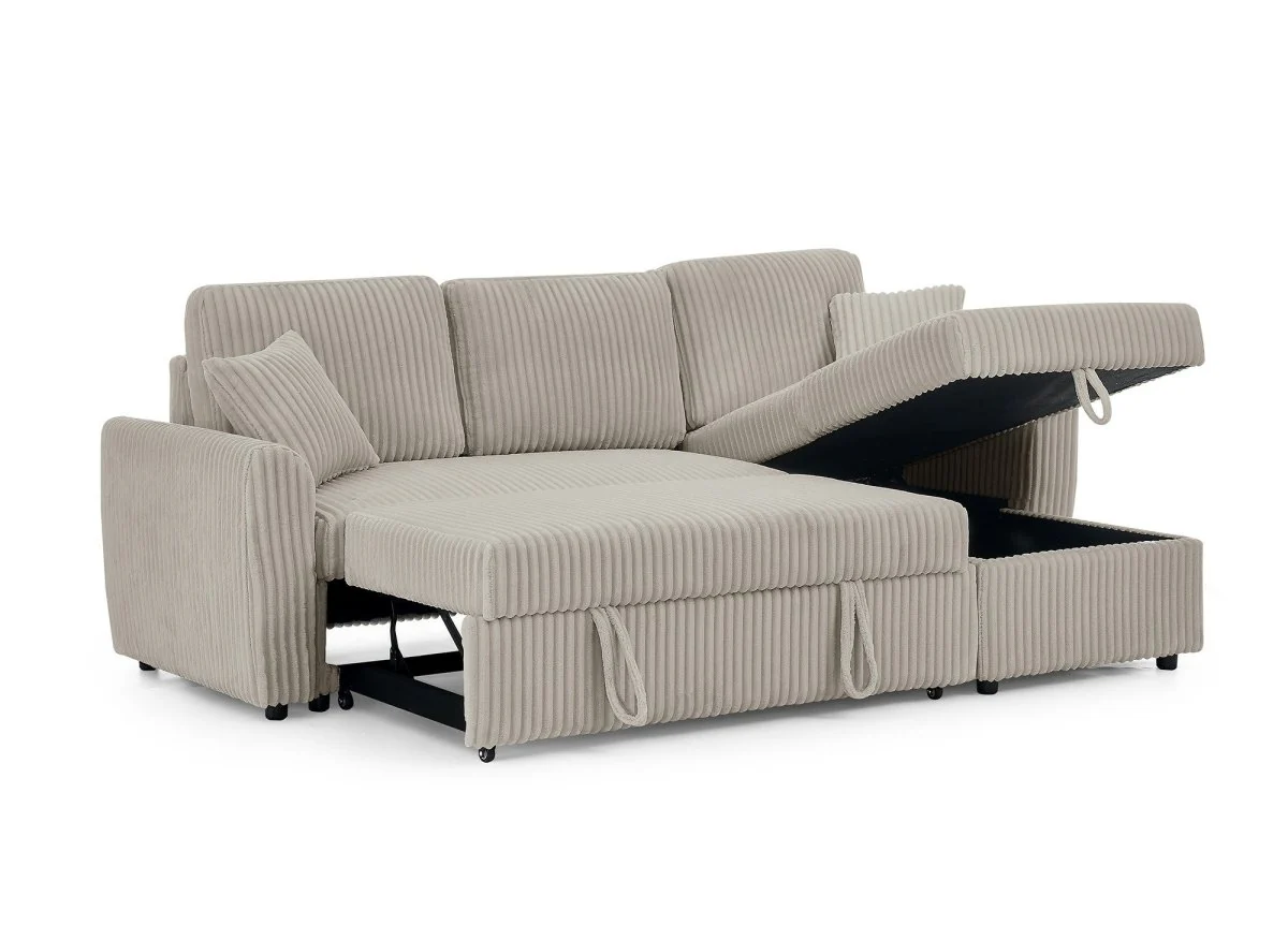 Canapé d'angle convertible et réversible avec coffre en velours côtelé épais taupe ADRYEN - Image 7