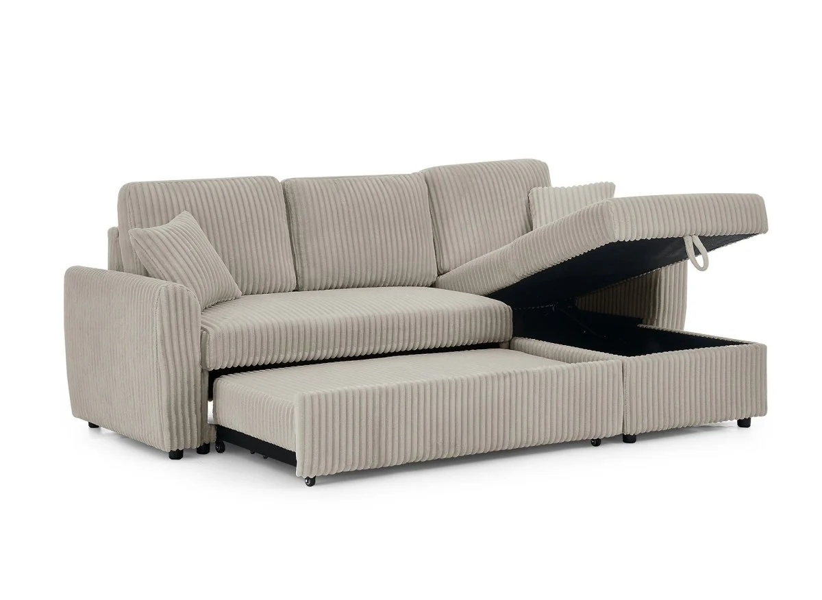 Canapé d'angle convertible et réversible avec coffre en velours côtelé épais taupe ADRYEN - Image 8