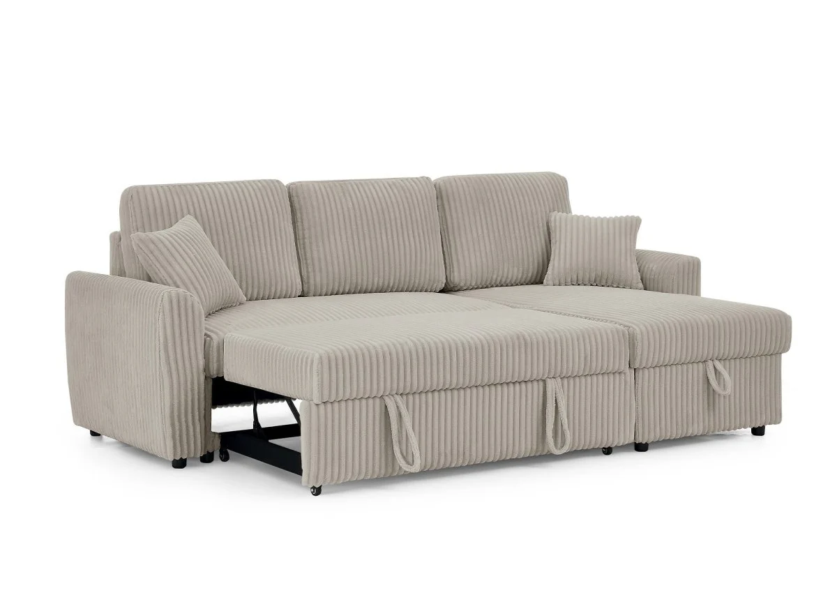 Canapé d'angle convertible et réversible avec coffre en velours côtelé épais taupe ADRYEN - Image 9