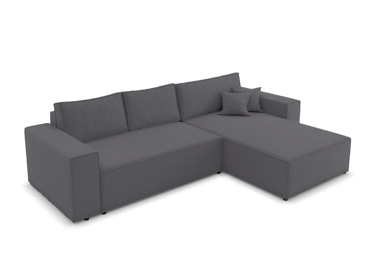 Canapé d'angle convertible et réversible avec coffre en velours cotelé gris anthracite - JADE - Image 4