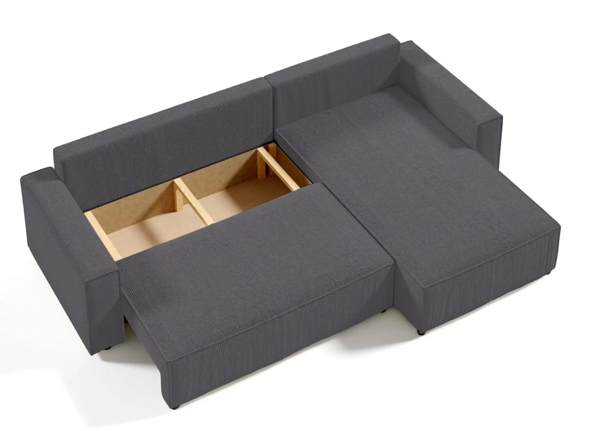 Canapé d'angle convertible et réversible avec coffre en velours cotelé gris anthracite - JADE - Image 6