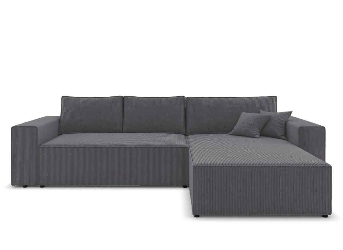 Canapé d'angle convertible et réversible avec coffre en velours cotelé gris anthracite - JADE - Image 7