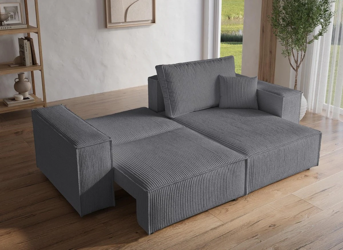 Canapé d'angle convertible et réversible avec coffre en velours côtelé gris anthracite JADE MINI - Image 2