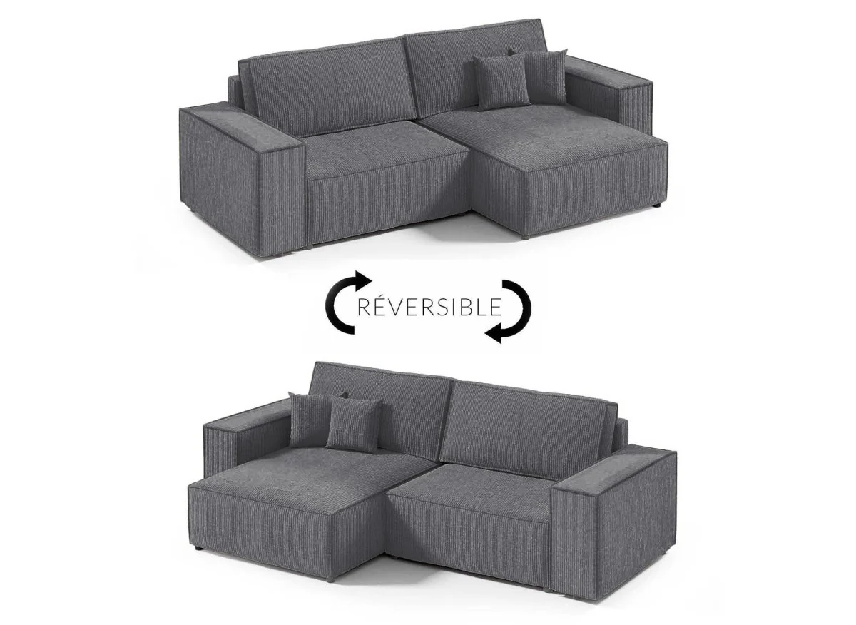Canapé d'angle convertible et réversible avec coffre en velours côtelé gris anthracite JADE MINI - Image 8