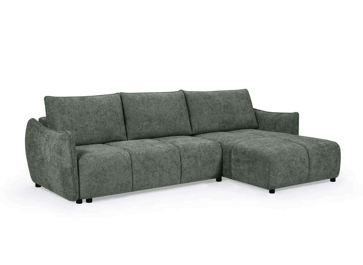 Canapé d'angle convertible et réversible en velours chiné vert olive MYSA - Image 3
