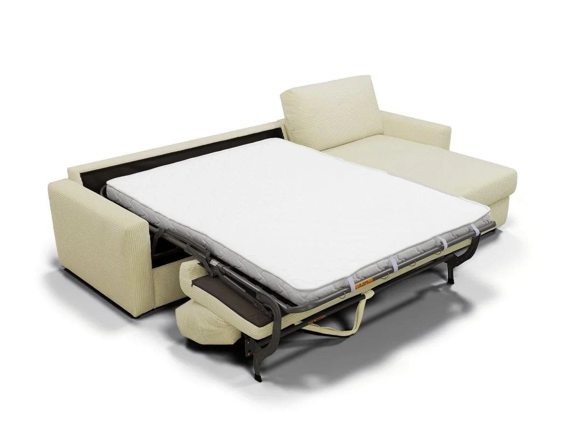 Canapé d'angle convertible et réversible ouverture express en velours côtelé beige JULIETTE - Image 3