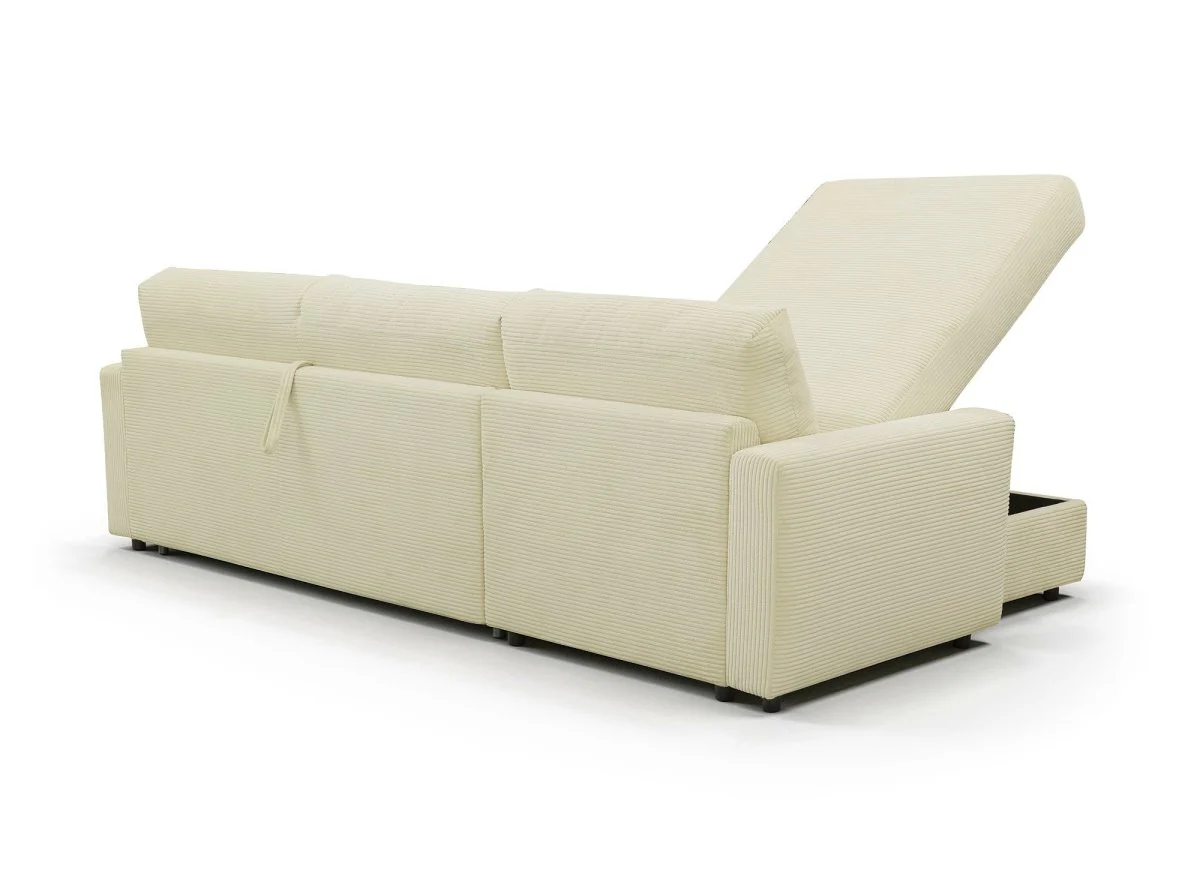 Canapé d'angle convertible et réversible ouverture express en velours côtelé beige JULIETTE - Image 8