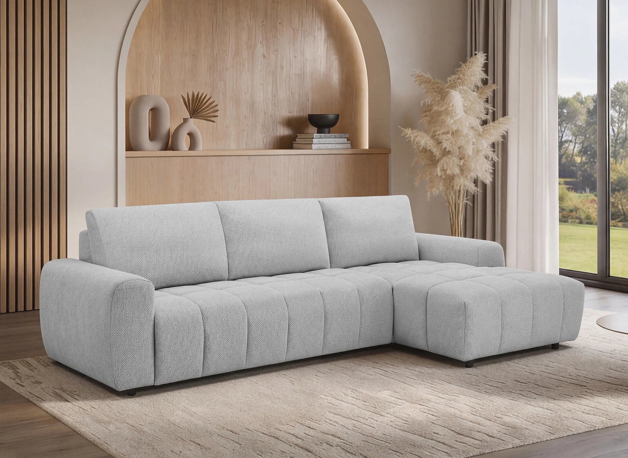 Canapé d'angle convertible ouverture express en tissu gris AGATHE - Angle droit