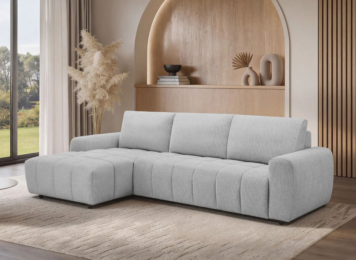 Canapé d'angle convertible ouverture express en tissu gris AGATHE - Angle gauche