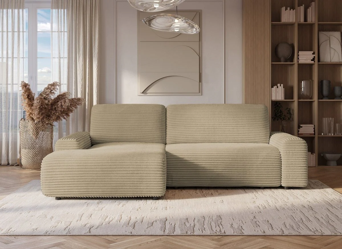 Canapé d'angle gauche convertible avec coffre en velours côtelé épais taupe BALI - Angle gauche - Image 4