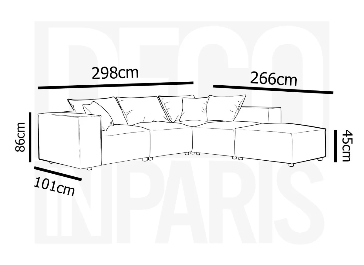 Canapé d'angle fixe modulable avec 1 pouf en tissu effet peau de mouton blanc écru HARLEM XL - Image 11