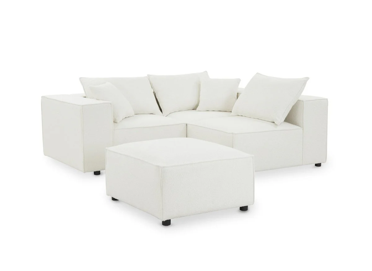 Canapé d'angle modulable en tissu effet peau de mouton blanc écru HARLEM - Image 4