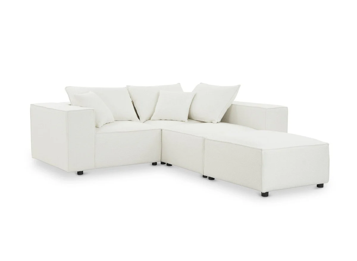 Canapé d'angle modulable en tissu effet peau de mouton blanc écru HARLEM - Image 5