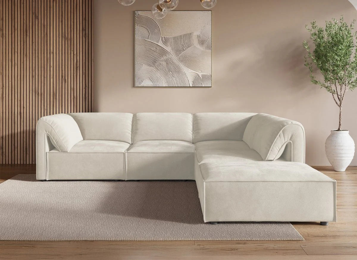 Canapé d'angle modulable en velours beige HARINA - Image 4